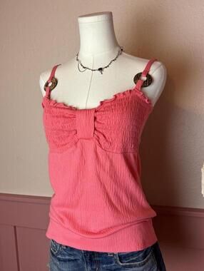 2000s smocked ring mermaid top pout pink sz medium summer y2k coquette fairy